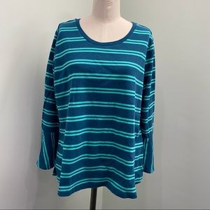 ISAAC MIZRAHI Striped Bell Sleeve Top Size XL